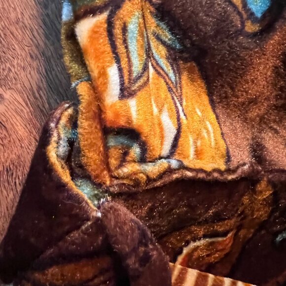 Vintage Handmade Velvet Bag With Brown Orange Blue Pattern - Picture 6 of 7